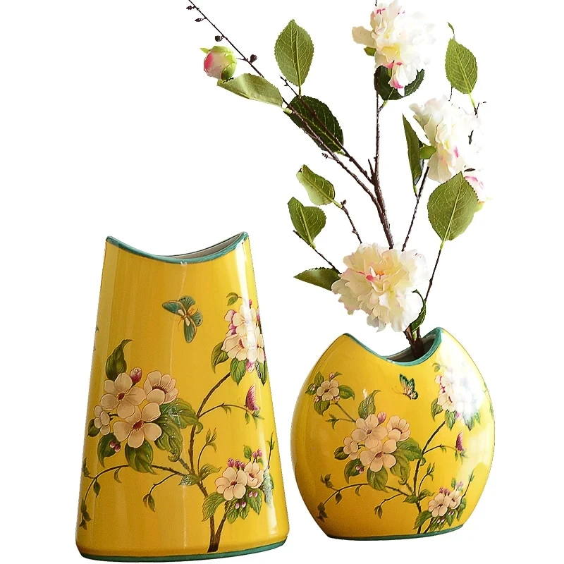 Новая китайская керамическая Цветочная водная ваза для выращивания, мягкая декоративная Цветочная композиция в американской стране, гостиная, модельная комната