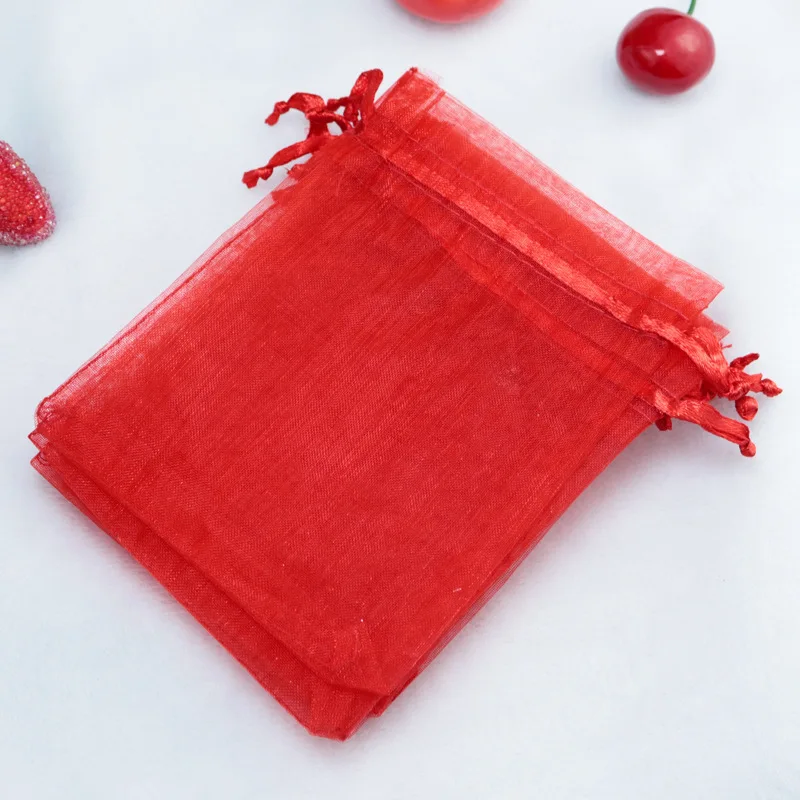 50 шт., 7x9 см, 9x12 см, 10x15 см, 13x18 см, 15x20 см, прозрачные сумки из органзы, Свадебная коробка для конфет, упаковка, подарок на день рождения, упаковка - Цвет: Красный