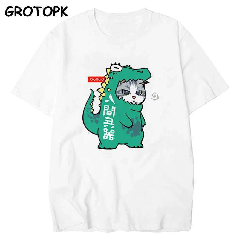 Cosply/Одежда для пар с принтами кошек и собак; Летняя женская футболка из хлопка; Kawaii Harajuku; парные футболки для мужчин и женщин