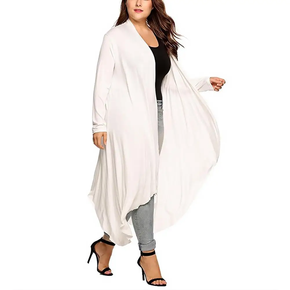 

New Autumn Women Large Size Coat Fashionable Solid Milk Silk Long Sleeve Irregular Coat Cool Loose Solf Open Stitch Long Coat