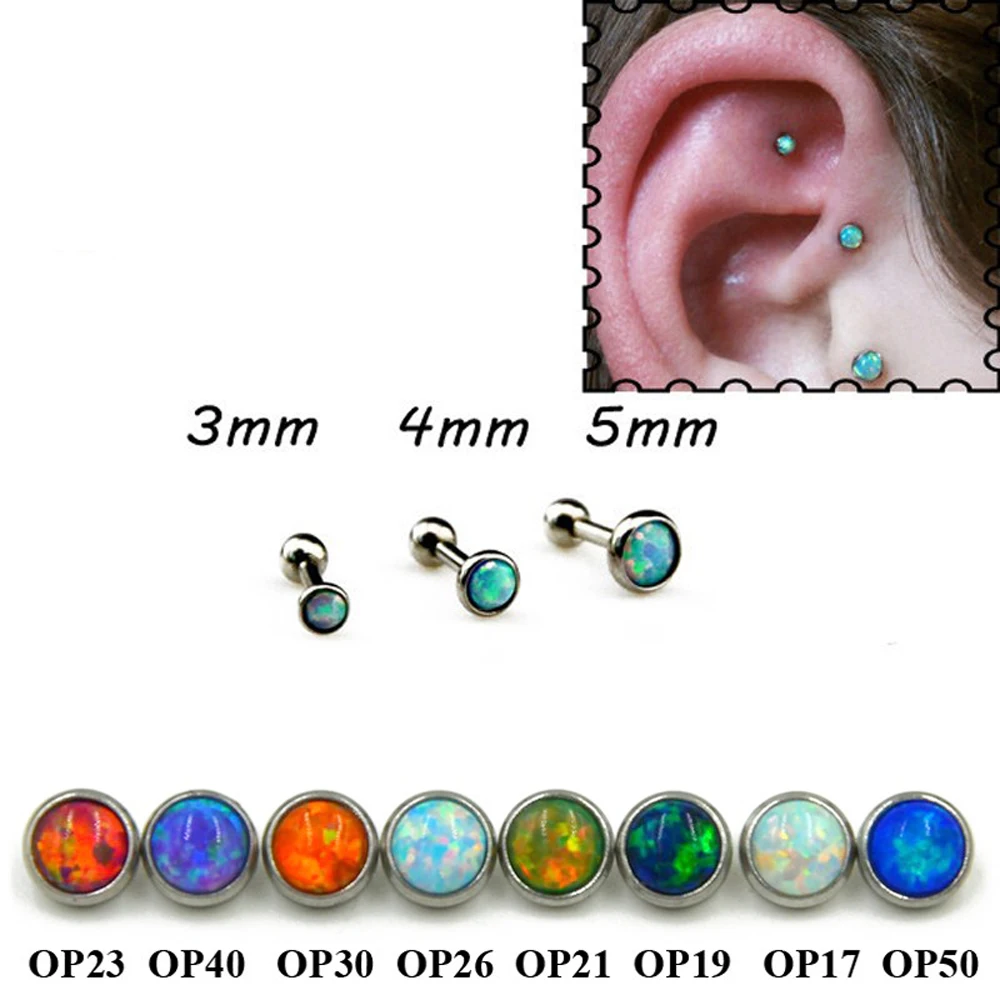 1Pc Silver Opal Stone Ear Tragus Cartilage Helix Stud Piercing Body Jewelry Retainers Earring Barbell Stud 16g - Image 2