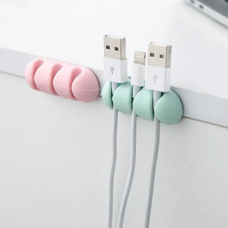 

2pcs Desktop wire fixer Household self-adhesive finishing data line receiving clip creative silica gel line divider Cable Winder