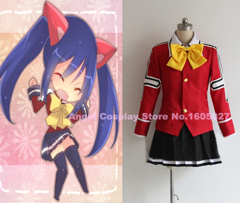 Fairy Tail Wendy Marvell Cosplay Costume uniform red with headband