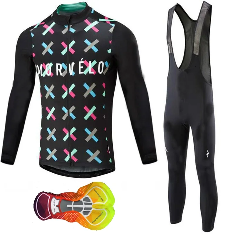 

2019 Morvelo Cycling jersey long sleeve bike clothing suit bicycle clothes bib pants maillot ropa ciclismo uniformes 16D gel pad