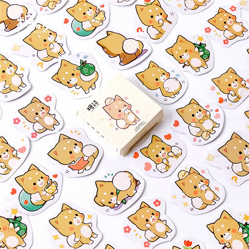 

45pcs/box Kawaii Shiba Stationery Sticker Label Kawaii Diary Handmade Adhesive Paper Flake Japan Sticker Scrapbooking