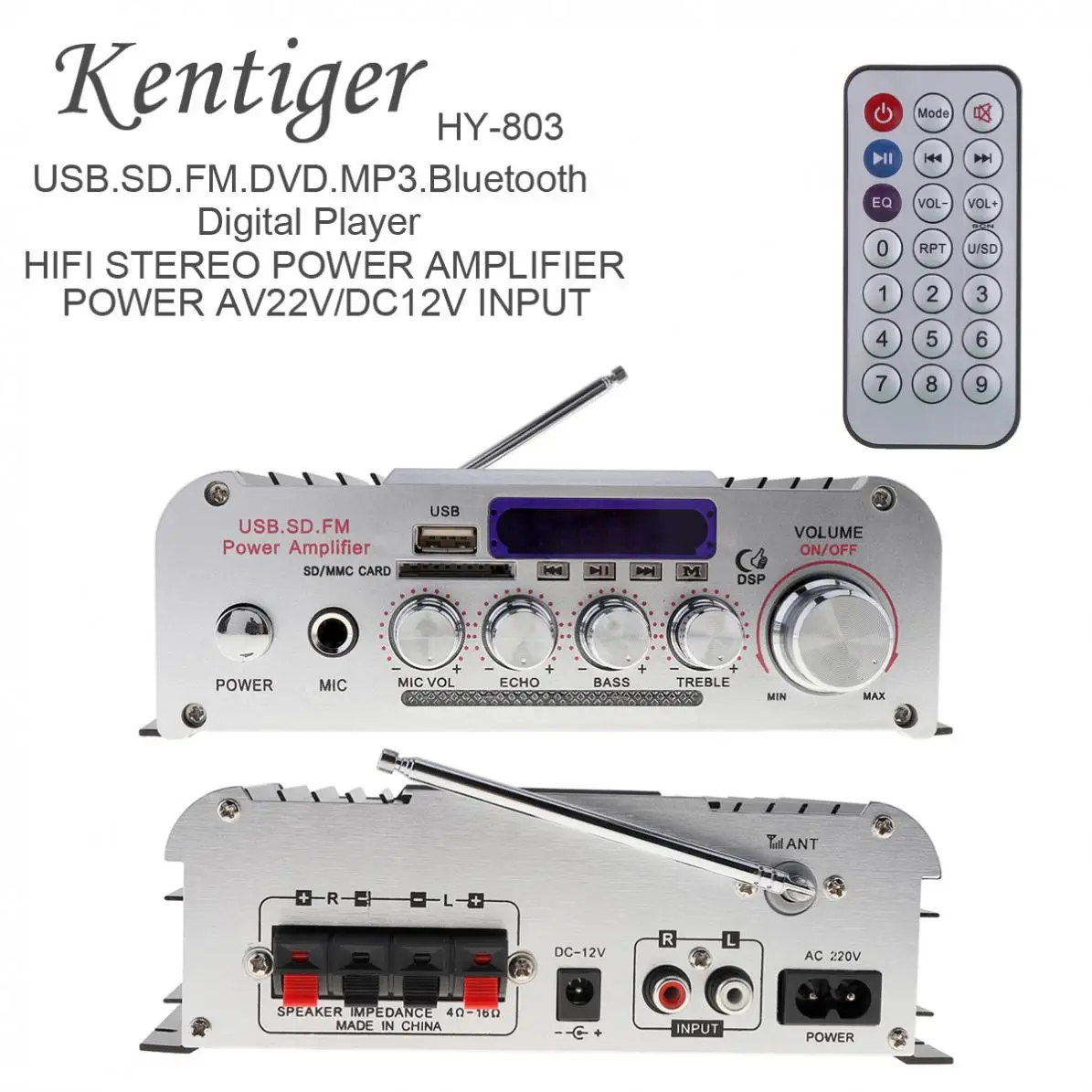 HY 803 2CH HI FI Bluetooth Car Audio Power Amplifier FM Radio Player Support SD USB