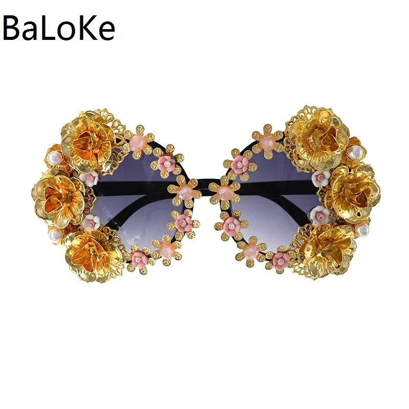 

Super Baroque R Sunglasses Women Metal Flowers Vintage Eyewear Brand Design Sun Glasses Outdoor Casual Accessories
