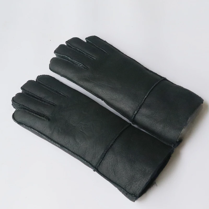jet black ladies women 100/% genuine real leather sheepskin gloves mittens