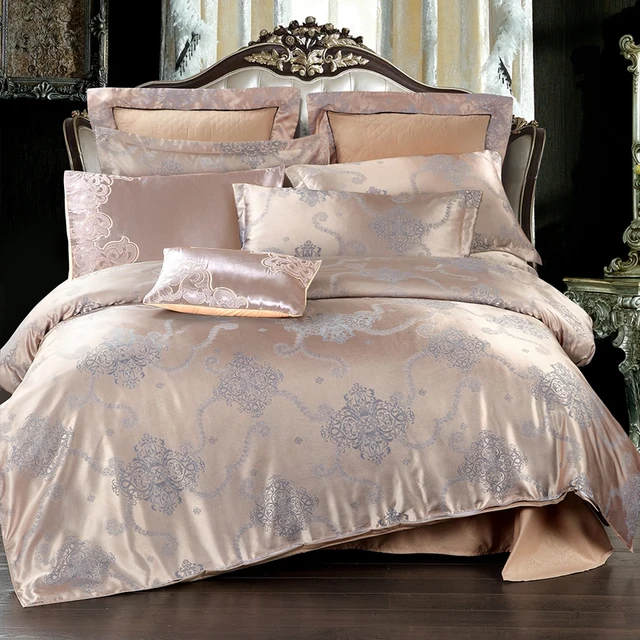 Home Textiles Light Tan Gray Jacquard Bedding Set High Quality Home Textiles Light Tan Gray Jacquard Bedding Set High Quality Tribute Silk 4pcs Duvet Cover Bed Sheet Pillowcase