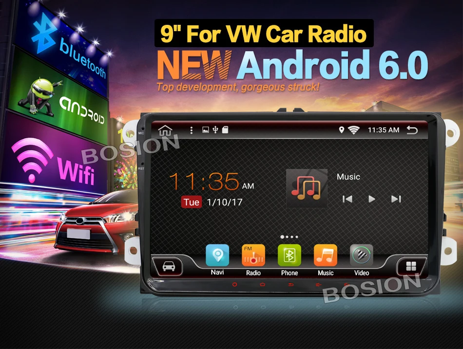 Best 2 Din 9" Android 7.1 Quad Core Car Head Unit Radio for vw Volkswagen Golf Plus Passat CC Touran Tiguan Sharan Skoda Seat 0