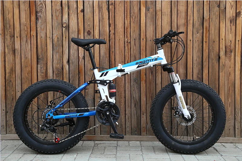 Excellent KUBEEN Snow Bike Folding MTB 20" 7 21 24 27 speed double disc mountain Fat Bicycle Suspension Steel Frame 4" Tire aluminum wheel 36