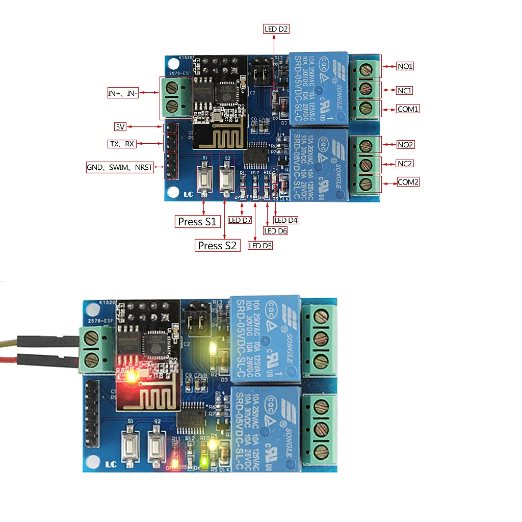 

WIFI Relay Module ESP8266 IOT APP Controller 2-Channel For Smart Home 5V