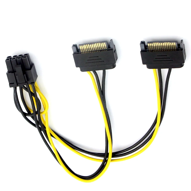 Graphics Card 18AWG Wire Connector 1 IN 2 Male 15Pin to 8Pin SATA Cable for Mining Miner 20CM Dual SATA Power Cable 15P to 8P