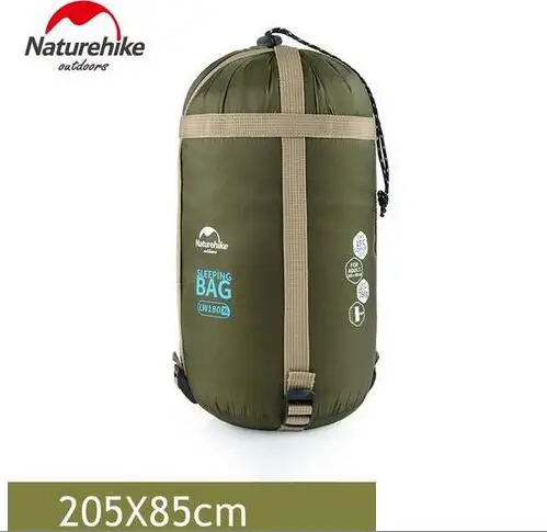 Зеленый Naturehike удлиненный конверт спальный мешок хлопок Сращивание Сверхлегкий взрослых Портативный Открытый Отдых пеший Туризм 3 сезона 205*85 см - Цвет: Зеленый