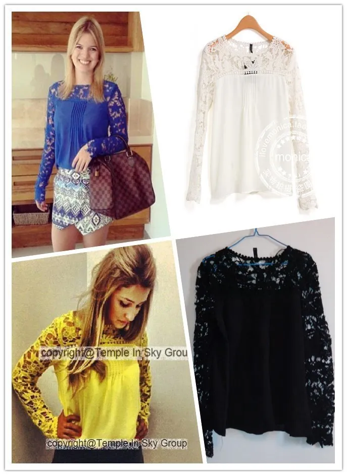 блузка 2014 новых весной blusa ёенщин осенью летняя мода рубашка круёева цветок
