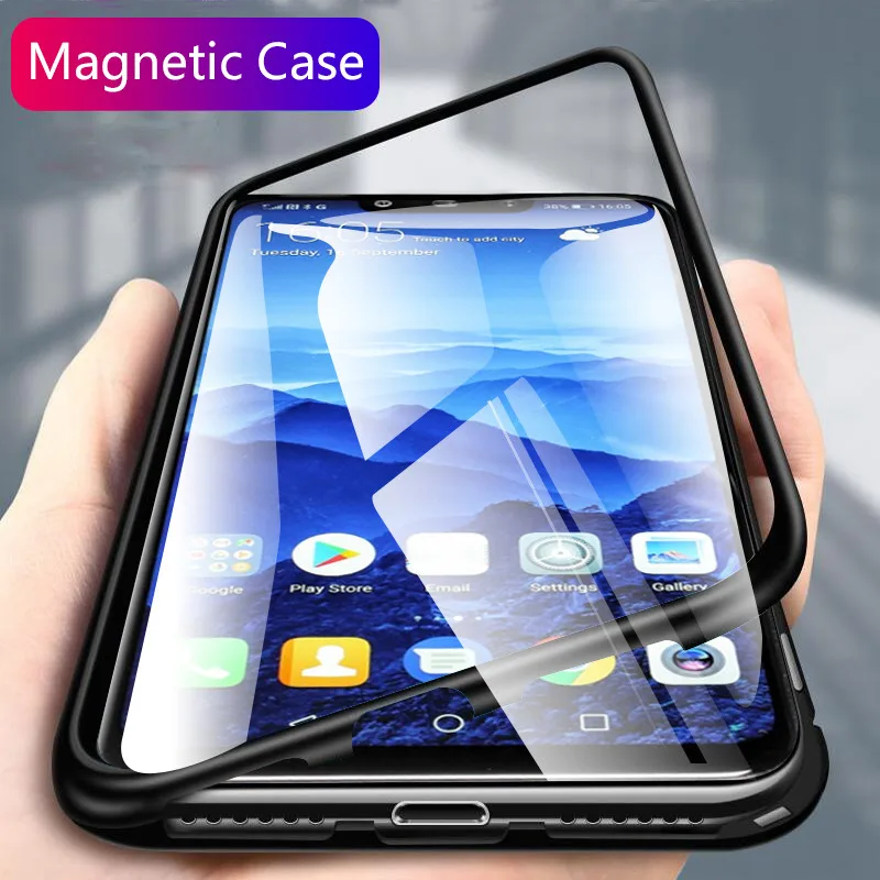 

Magnetic Adsorption Phone Case for huawei mate 20 pro X honor 8x 10 p20 lite max p 20 mate20 Tempered Glass Luxury Magnet Coque