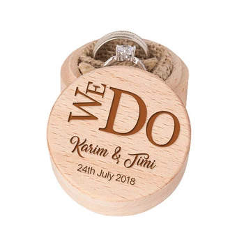 

We Do Design Personalized Ring Box Wedding Engagement Proposal Ring Holder Bearer Box Engraved Wooden Name Round Custom Boxes
