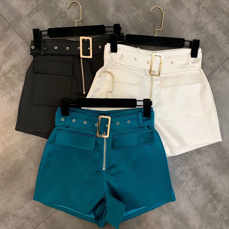 

HIGH STREET Stylish 2019 Designer Shorts Women's Pockets Belt Shorts