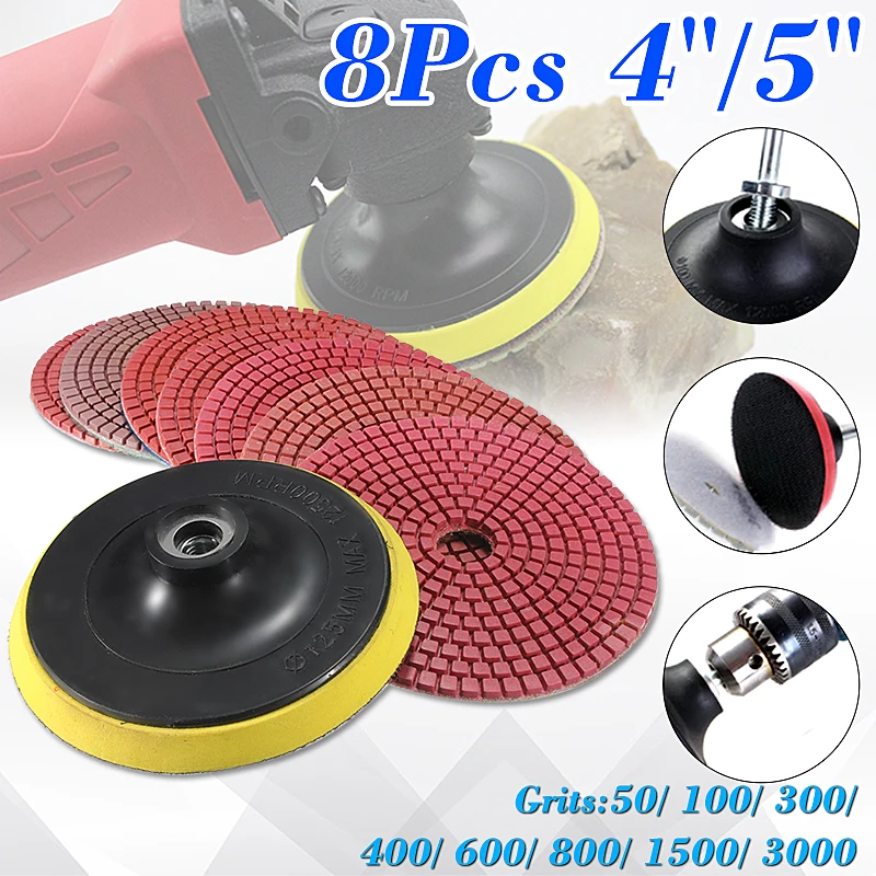 8pcs 5Inch 50 3000 Grit Wet Dry Diamond Polishing Pads Set with Self