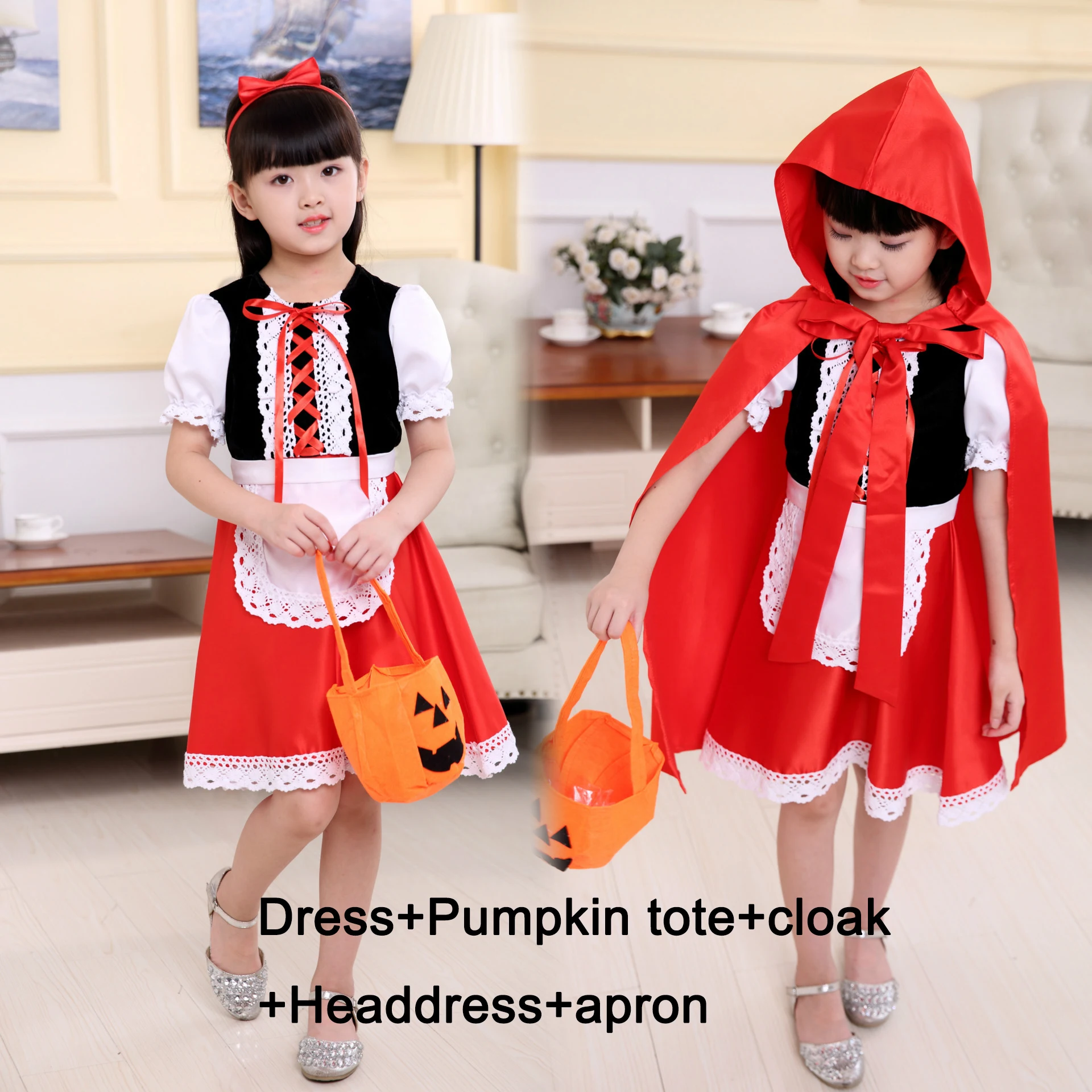 

Christmas Dress Kids Halloween Cosplay Costume Red A Full Set Party Pageant Children Clothes Princess Girls Dress 4-12 Years