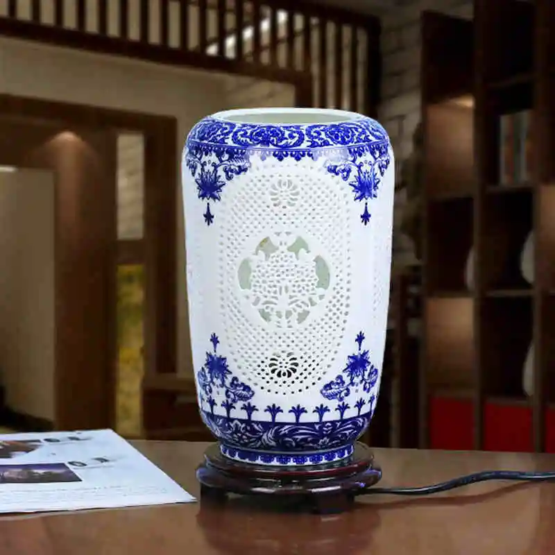 Художественная китайская фарфоровая Керамическая Настольная лампа для спальни, гостиной, свадьбы, настольная лампа Jingdezhen, настольная лампа, синий и белый цвета