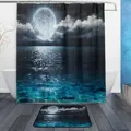 Galaxy Erde Mond Duschvorhang und Matte Set strand Meer Wasserdichtes Gewebe Bad Vorhang-in Duschvorhänge aus Heim und Garten bei