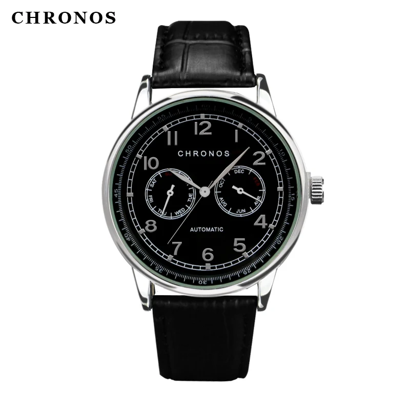 

CHRONOS Men Quartz Watches Fashion Sports Wristwatch Round Analog Watches with Leather Bans Large Dial Male Military Watches