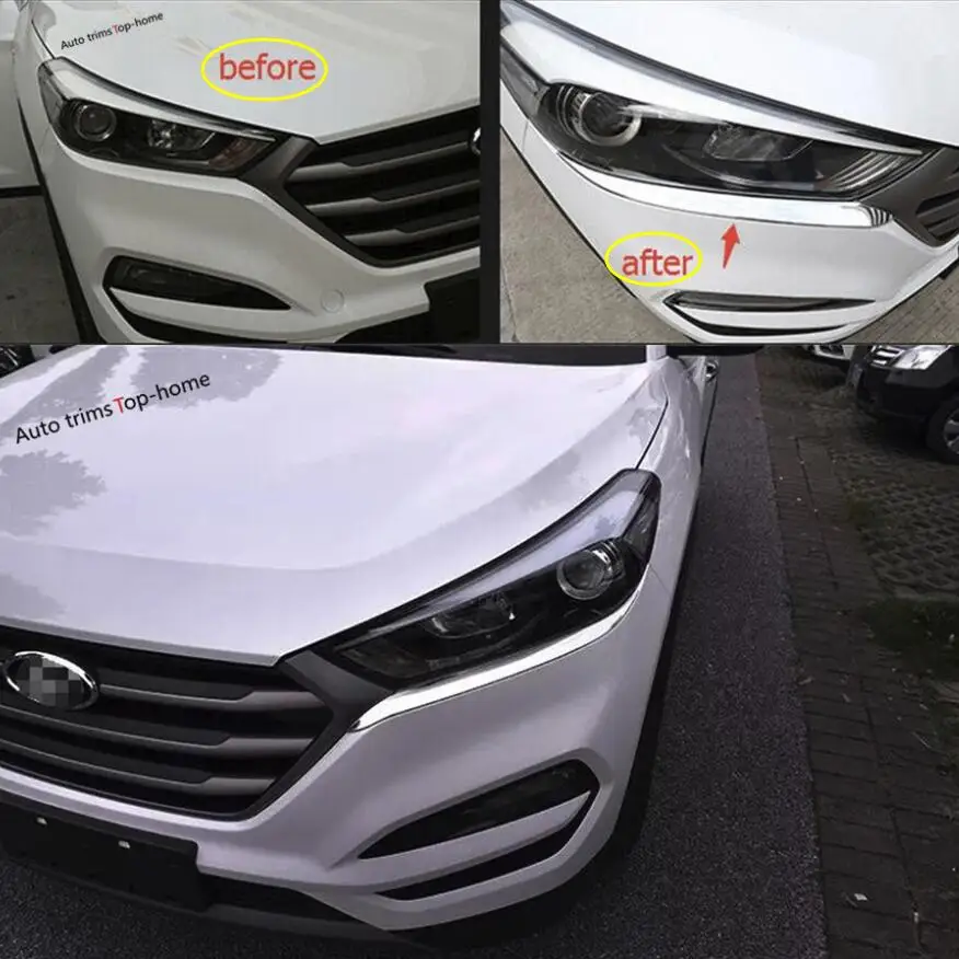 

Yimaautotrims Head Lights Lamp Eyelid Eyebrows Strip Lid Cover Trim Kit For Hyundai Tucson 2016 2017 2018 ABS Chromium Styling