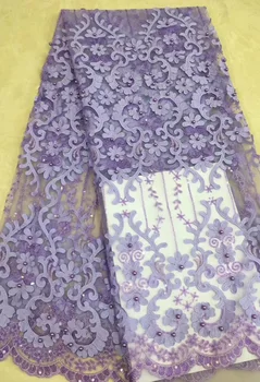 

Nigerian Lace Fabric 2019 High Quality African Tulle Lace Fabric With Beaded French Net Lace For Wedding Dress New Design purple