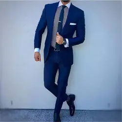 2018 Темно-синие мужской костюм жениха Свадебные Tuxedo terno стройная фигура Для мужчин блейзер из двух частей Для мужчин костюмы мужской костюм