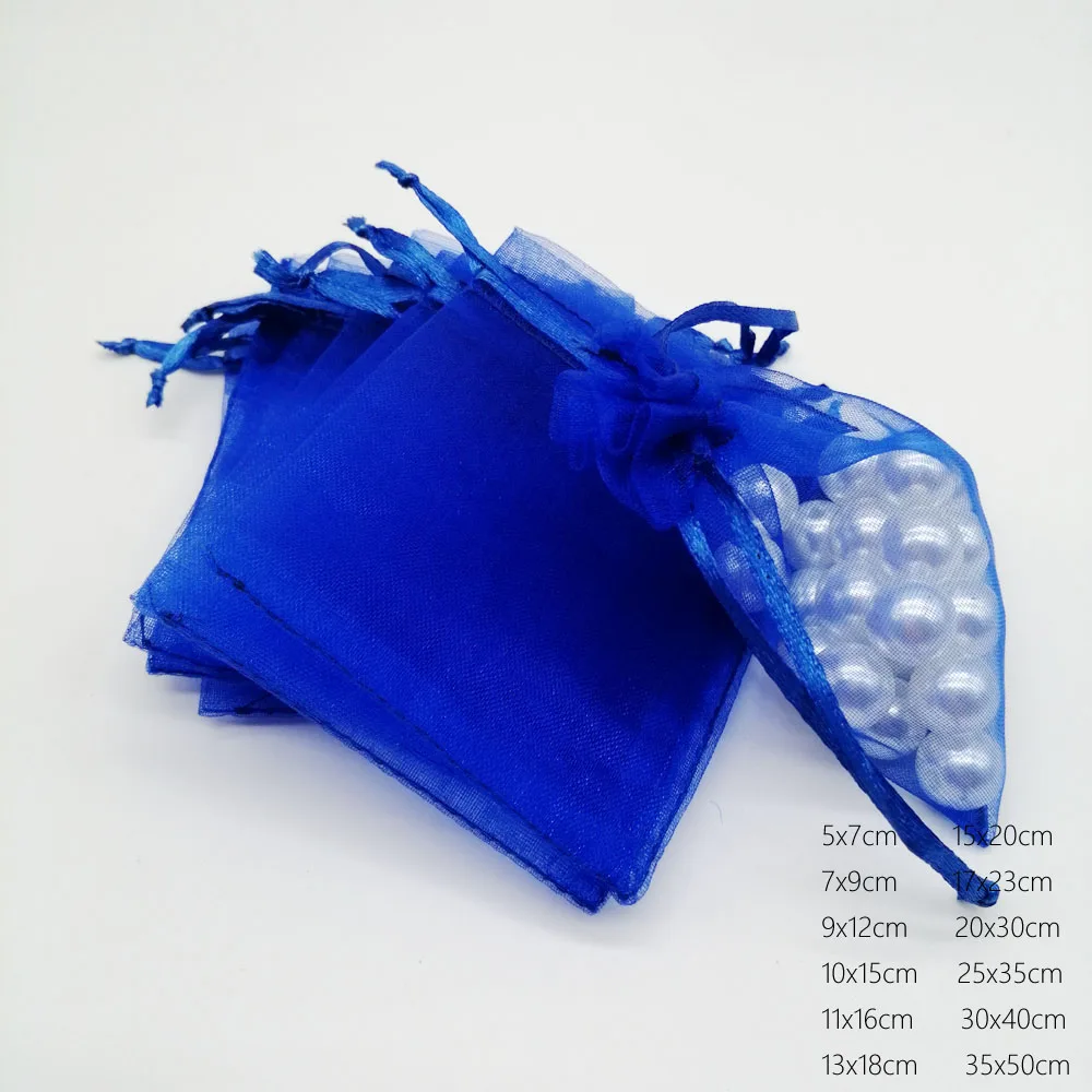 1000 шт ярко-синяя органза сумка мешок со шнурком мешочек для украшений сумки подарки для свадьбы/рождества/коробка витрина для украшений