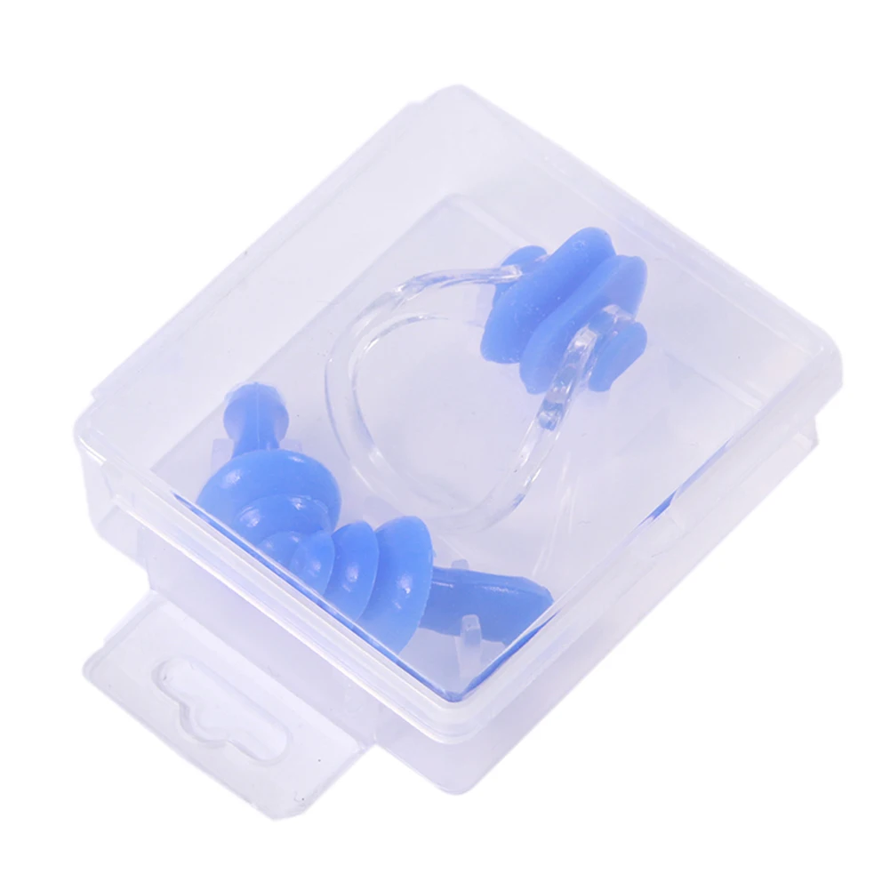 Soft Silicone Swimming Earplugs Nose Clips + 2 Ear Plugs Gear With A Case Box Set Pool Accessories Water Sports Protection