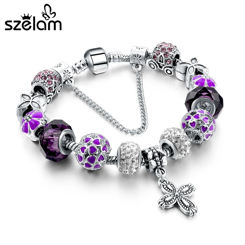 Szelam 2019 фиолетовые фотообои и браслеты Европейский подарок на любовь серебряные