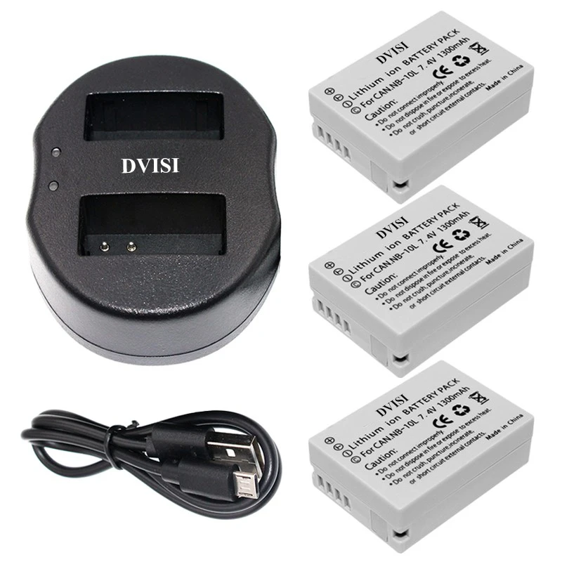 3pcs NB 10L NB10L Rechargeable Camera Battery with USB Dual Charger for