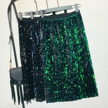 Сексуальные Юбки-миди с блестками в Корейском стиле, расшитые пайетками, цвета металлик, блестящие весы длиной до колена зауженное прямое платье