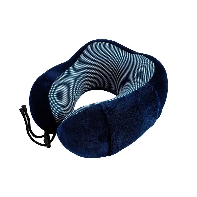 Подушки для путешествий из пены с эффектом памяти с тканевой терапевтической подушкой для шеи, поддерживающий подголовник, удобный и дышащий чехол, машинная стирка - Цвет: deep blue