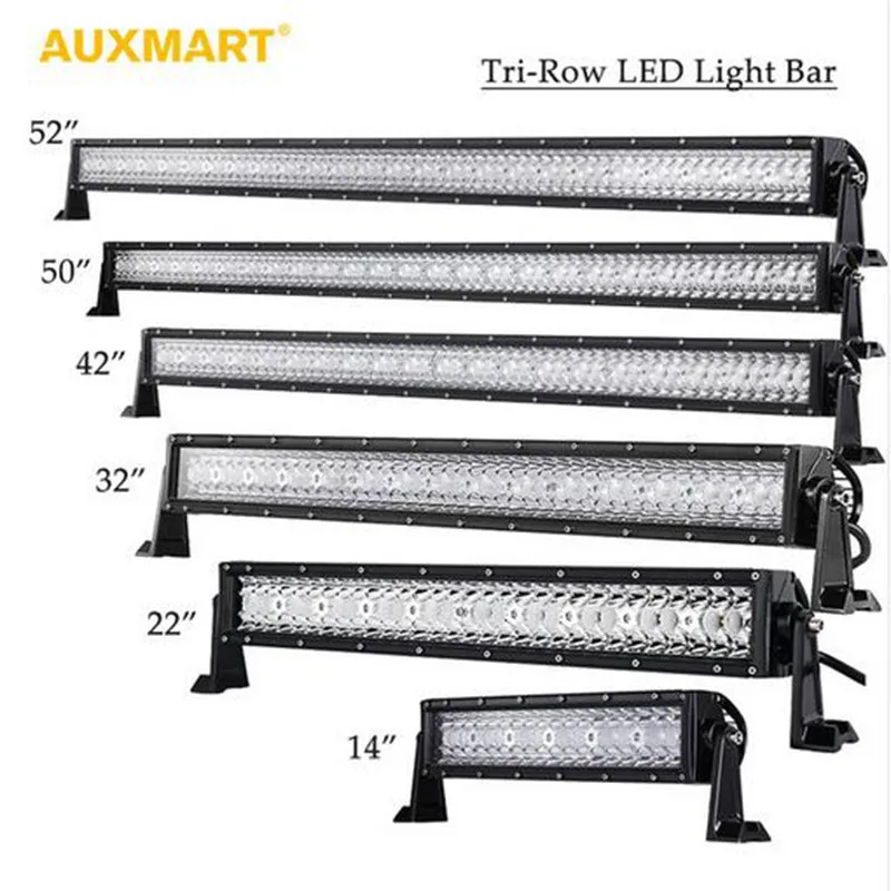 

Auxmart Tri Row 14" 22" 32" 42" 52" 50" Straight LED Light Bar Offroad Combo Beam Bar Light Truck Trailer Camper 4X4 4WD ATV SUV
