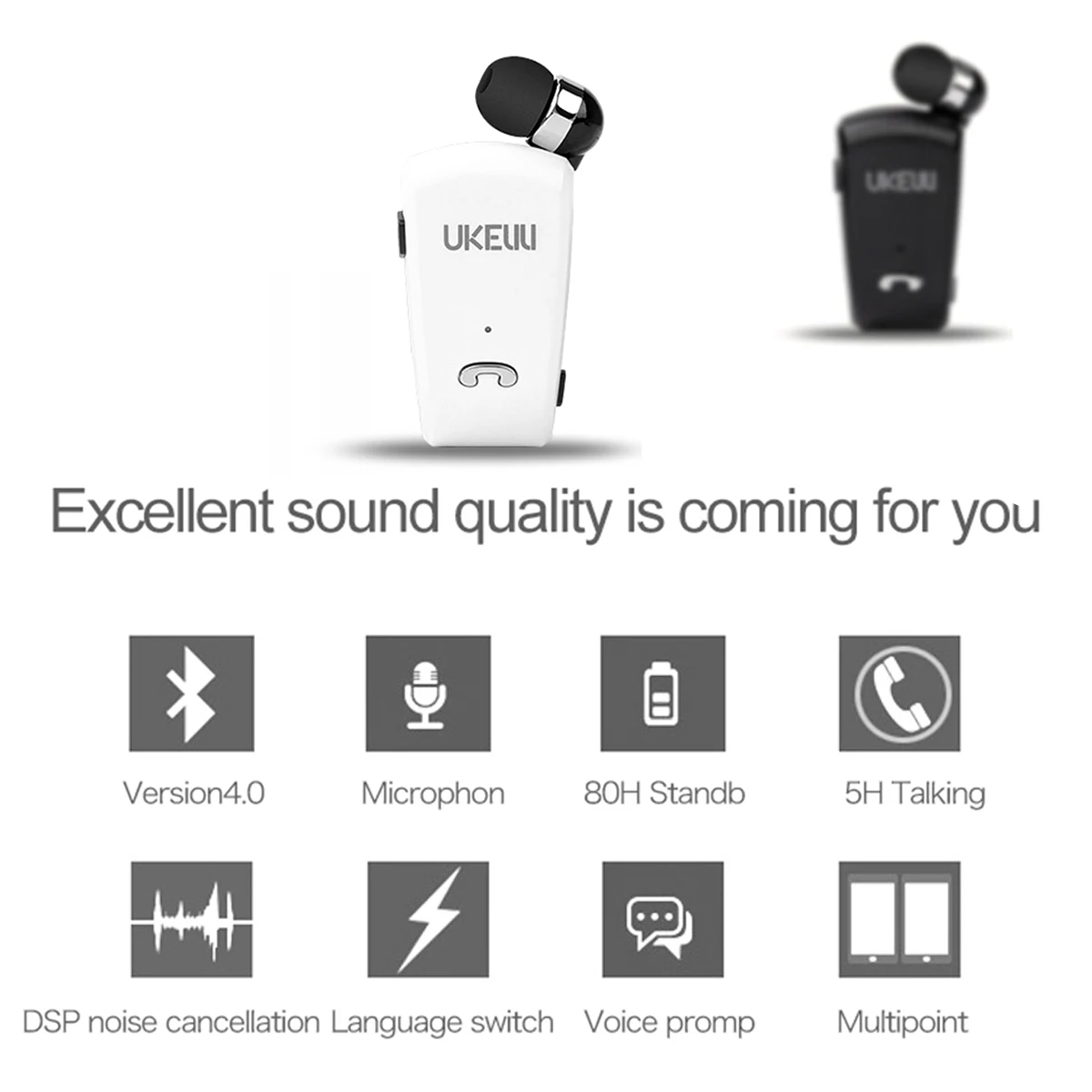Fineblue UKELILI UK 890 Mini Portable Clip on Wireless Bluetooth Earphone Headset In Ear Hands Free Earphone
