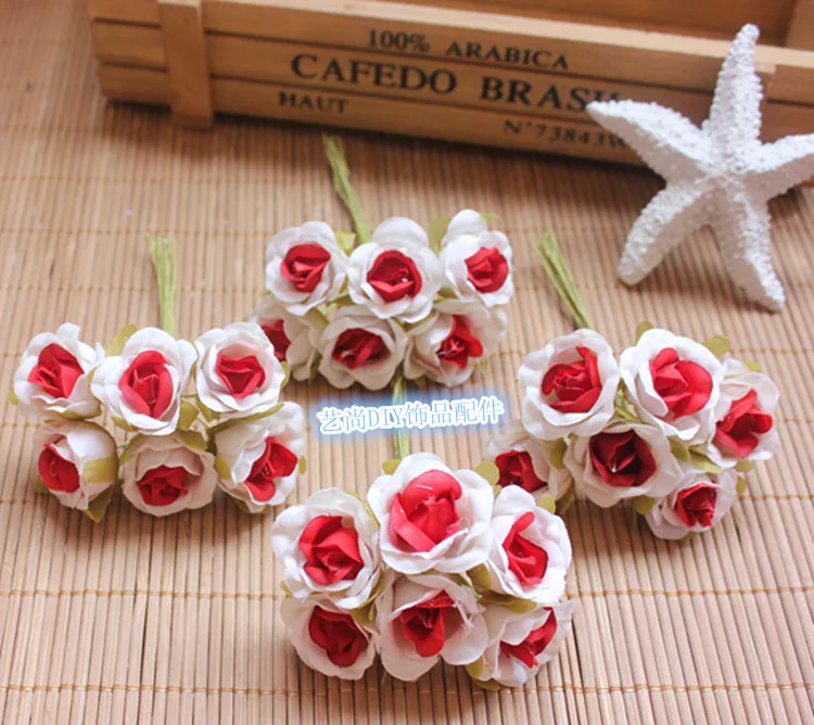 60 шт., маленькие розы, шелковые цветы, искусственные красные искусственные цветы, ручная работа, 1 цветок, букеты/6 частей