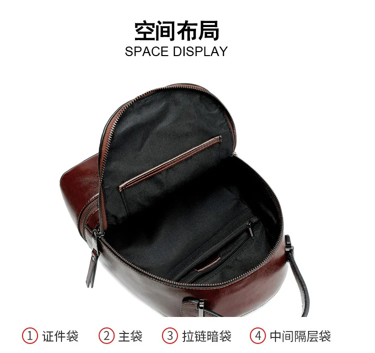 New Genuine Leather Rucksack Female Travel Knapsack High Quality Fashion Design School Daypack Women Oil Wax Cowhide Backpacks