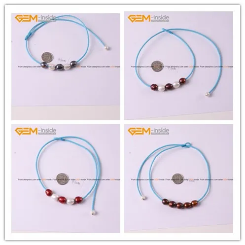 Blue Rope Necklace With 9-10mm 5pcs Pearls Adjusta...