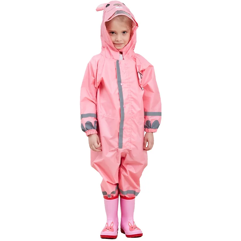 Плащи для маленьких девочек и мальчиков; длинный костюм; милое пончо; шапка с карманами; Водонепроницаемая безопасная светоотражающая полоска для малышей; детская одежда для дождливой погоды - Цвет: Розовый