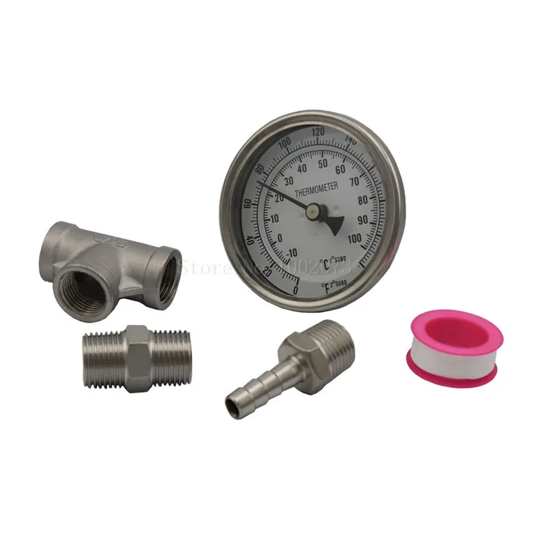 3 Face Bi-metal In-line Thermometer Monitor,12NPT Tee, 12 Hose Barb Home Brew Beer Plate Chiller Mash Tun Monitor (11)