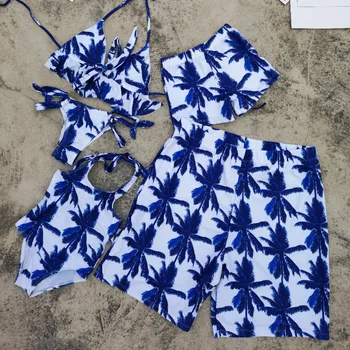 

Family Matching Swimsuits Look Palm Tree Mother Daughter Swimsuit Dad Son Swimming Trucks Mommy and Me Clothes Beachwear Outfits