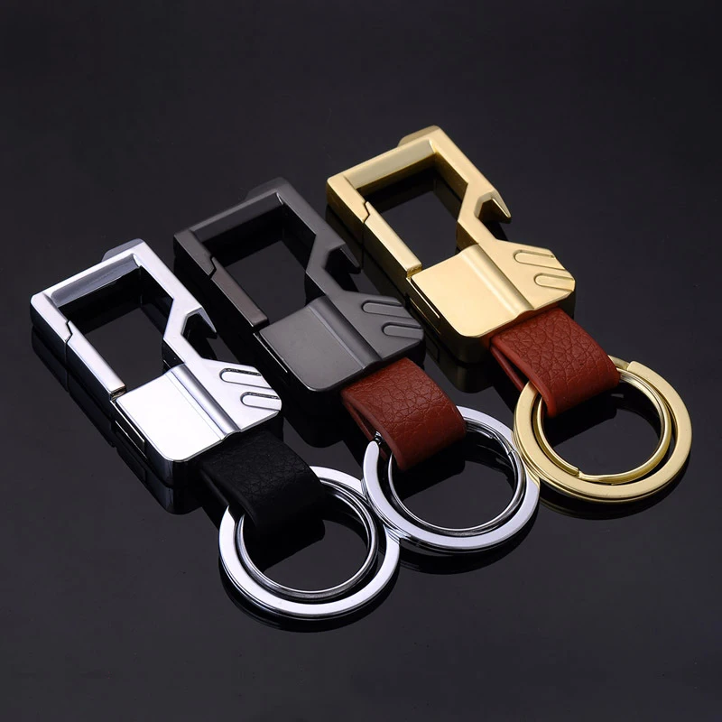 

Fashion Multifunctional Keyfob Men Leather Key Chain Metal Car Play Key Ring Tool Key Holder LED Bottle Opener Keychain for Gift