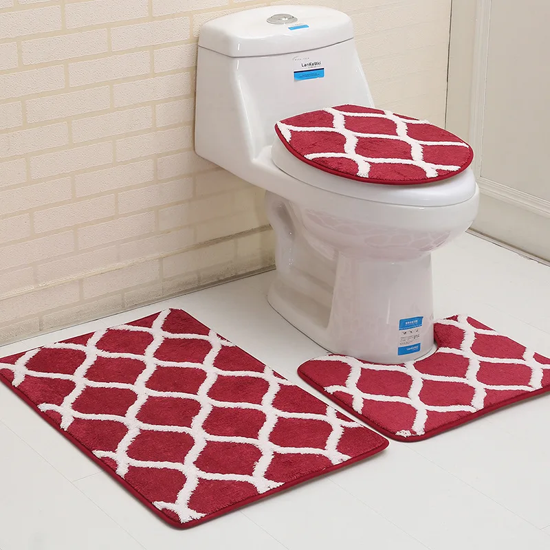 Zeegle Geometric 3Pcs/set Toilet Bath Mats Anti Slip Bathroom Carpet