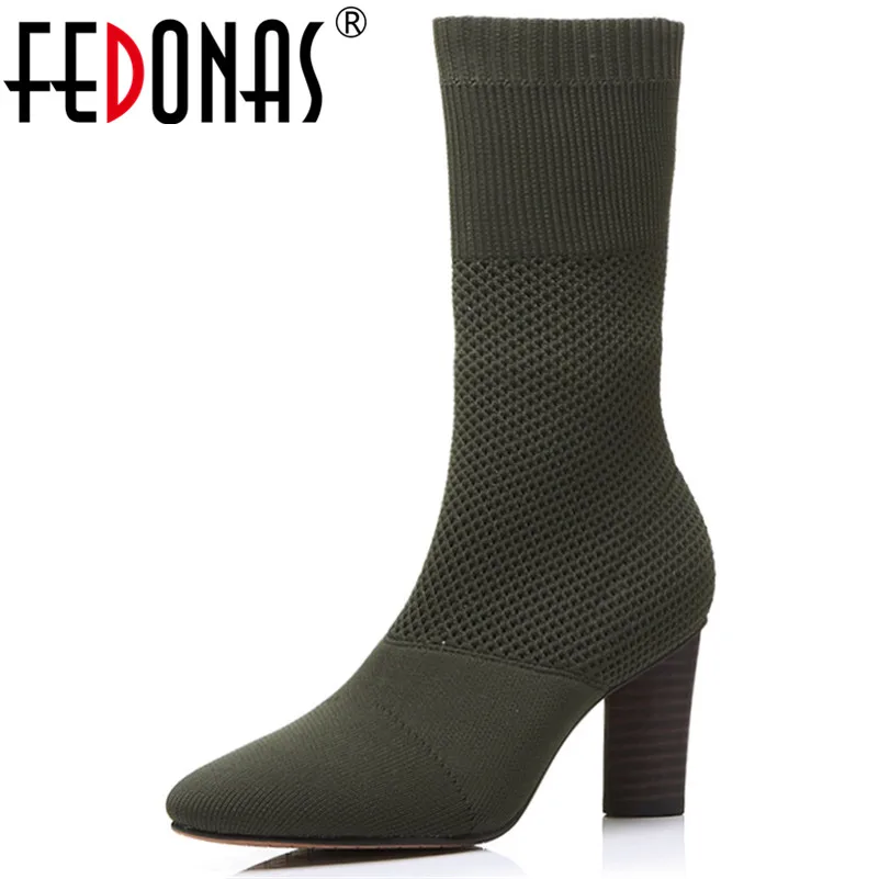 

FEDONAS1Fashion Women Mid-Calf Boots Autumn Winter Warm High Heels Shoes Woman Round Toe Casual Quality Brand Design Basic Boots