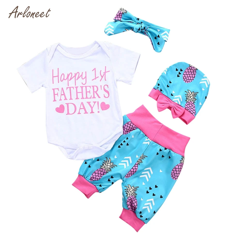 

ARLONEET Newborn Baby Girl Boy Fathers Day Outfits Clothes Romper+Pants+Headband+Hat Set Dropshipping _E7