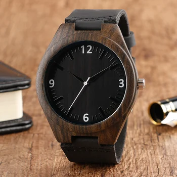 Men Watches Black Natural Wood Watches Male Analog Simple Clock Bamboo Wrist Watch With Genuine Leather Bracelet Gift Item top quality luxury men s natural wood watches black genuine leather band quartz watch male sports analog reloj de madera gift