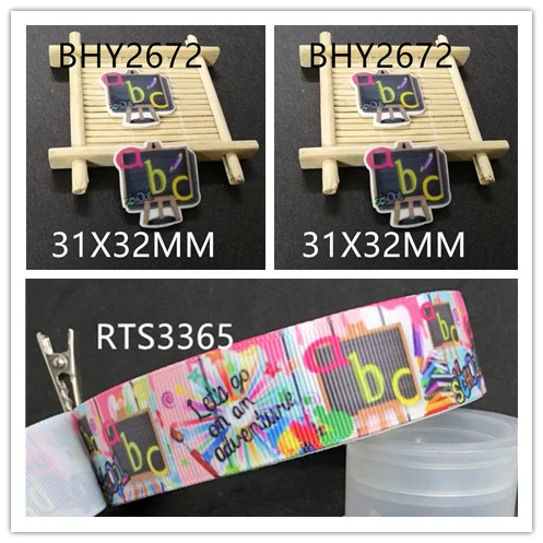 

7/8inch 100yard ribbon and 100pcs resin 1 set back to school printed ribbon and resin RTS3365